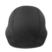 Black thermal cycling cap, plain back view with stitched panel details