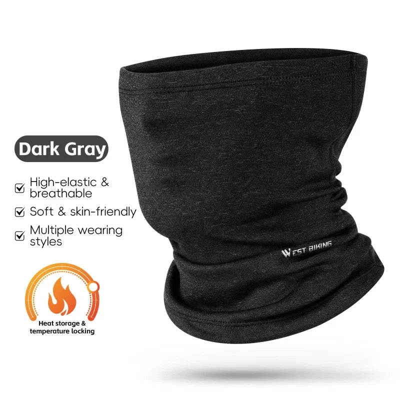 Dark gray windproof cycling face mask neck gaiter with stitched logo