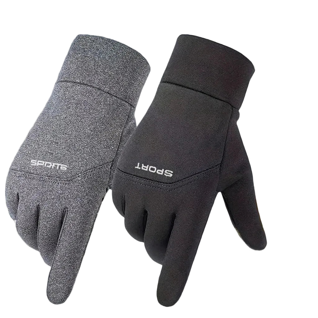 Pair of thermal cycling gloves, heather gray and dark gray with padded palms