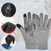 Gray thermal cycling gloves with textured grip palm and patterned finger panels