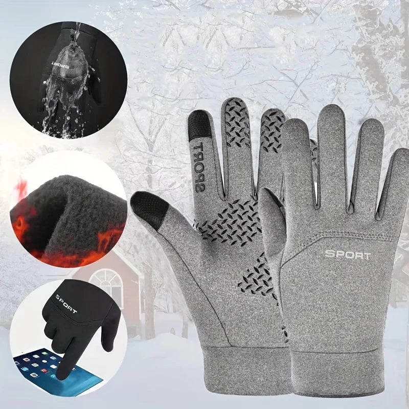 Gray thermal cycling gloves with textured grip palm and patterned finger panels