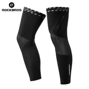 Thermal cycling leg warmers, black with textured mesh lower panels and checkered cuffs