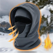 Slate gray hooded cycling balaclava with face opening and mesh panel at the nose