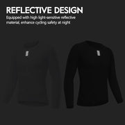 Black long sleeve mesh base layer with reflective strip logo on chest