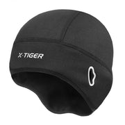 Black thermal cycling cap with X-TIGER logo and O-shaped emblem on side