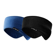 Blue thermal cycling headband, textured knit, folded ear coverage, WRELS logo